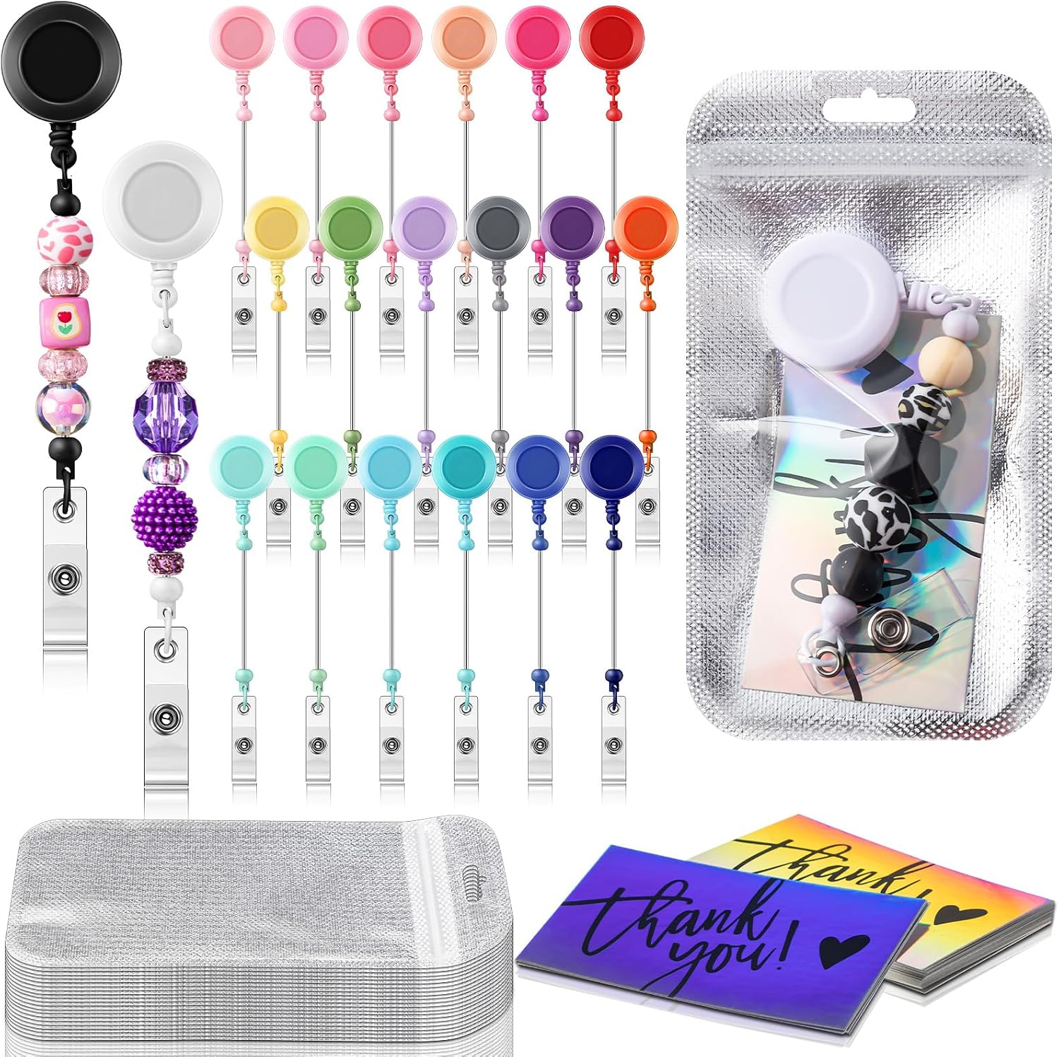 Tondiamo 20 Sets Beadable Lanyards Badge Reel Making Kit, Multicolor