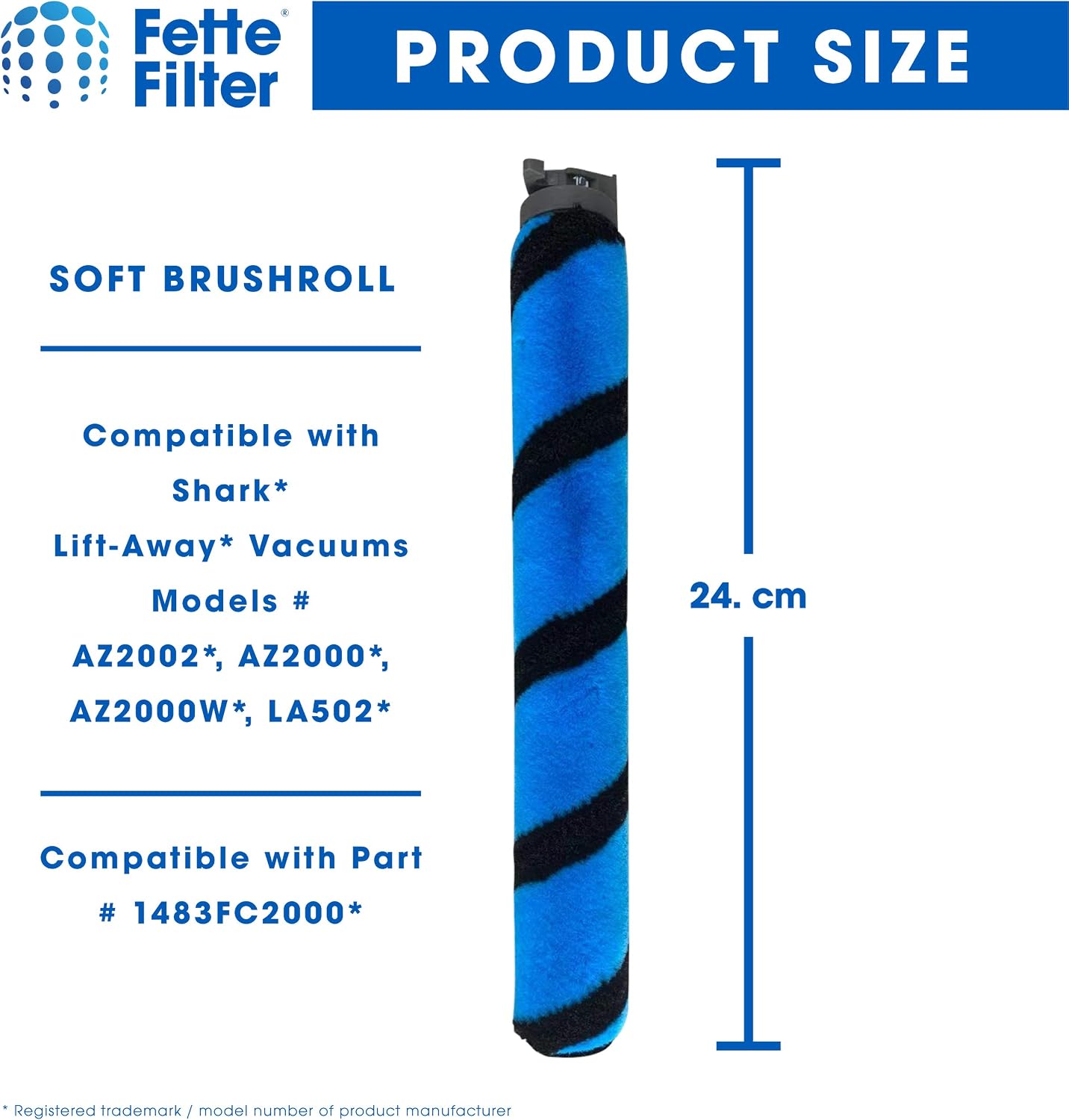 Fette Filter - 1483FC2000 Soft Brush Roll Replacement Set Compatible with Shark Vertex & Rotator Upright Vacuum. Compare to Part #1483FC2000 - Pack of 2