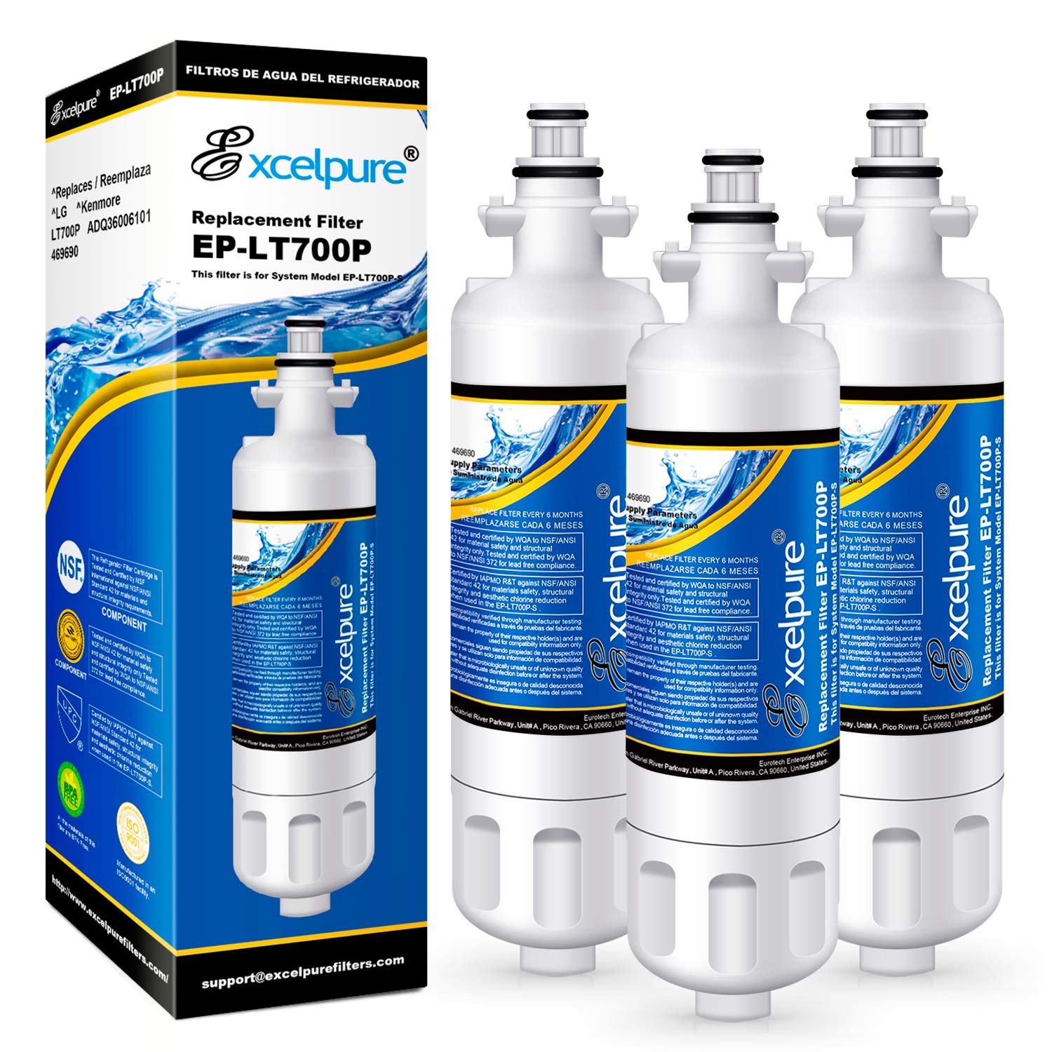 ADQ36006101 Replacement for LG LT700P, Kenmore 9690,46-9690, RWF1200A, LFXC24726S,SP-LE700, LFXS24623S, RFC1200A, LFXC24726D, HDX FML-3, ADQ36006102, Refrigerator Water Filter, 3PACK
