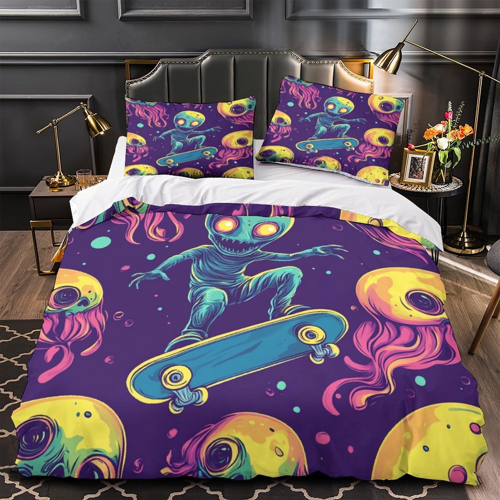 Housse de couette extraterrestre 3D idée cadeau ado 260x220cm