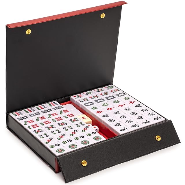 Foto 5 de 8 de Juego de mahjong chino "Rouge Harmony" con 146 azulejos medianos, caja de vinilo rojo