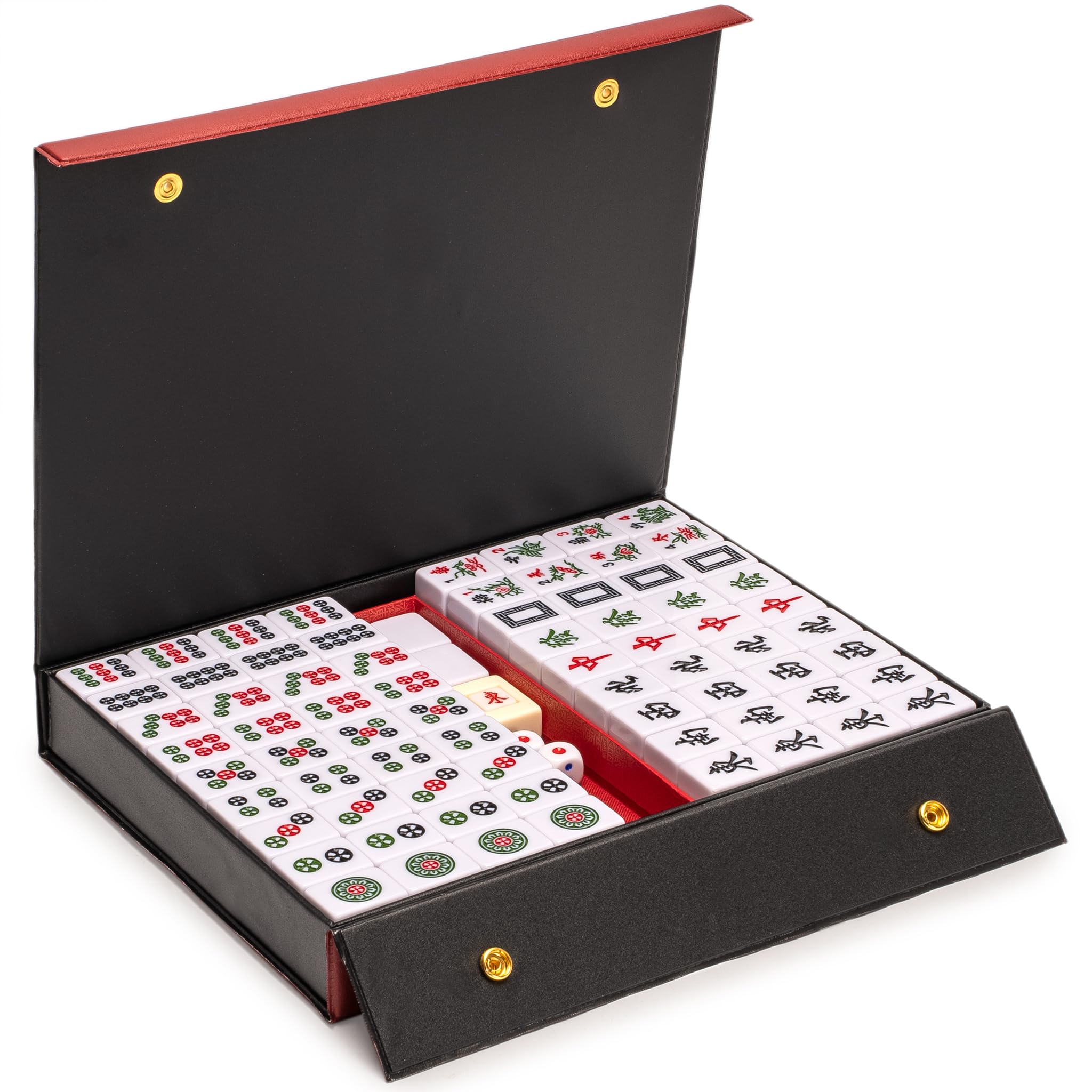 Set Mahjong cinese - "Rouge Harmony" - con 146 piastrelle medie, custodia in vinile rosso, indicatore del vento e dadi - solo per gameplay in stile cinese [ Yellow Mountain Imports