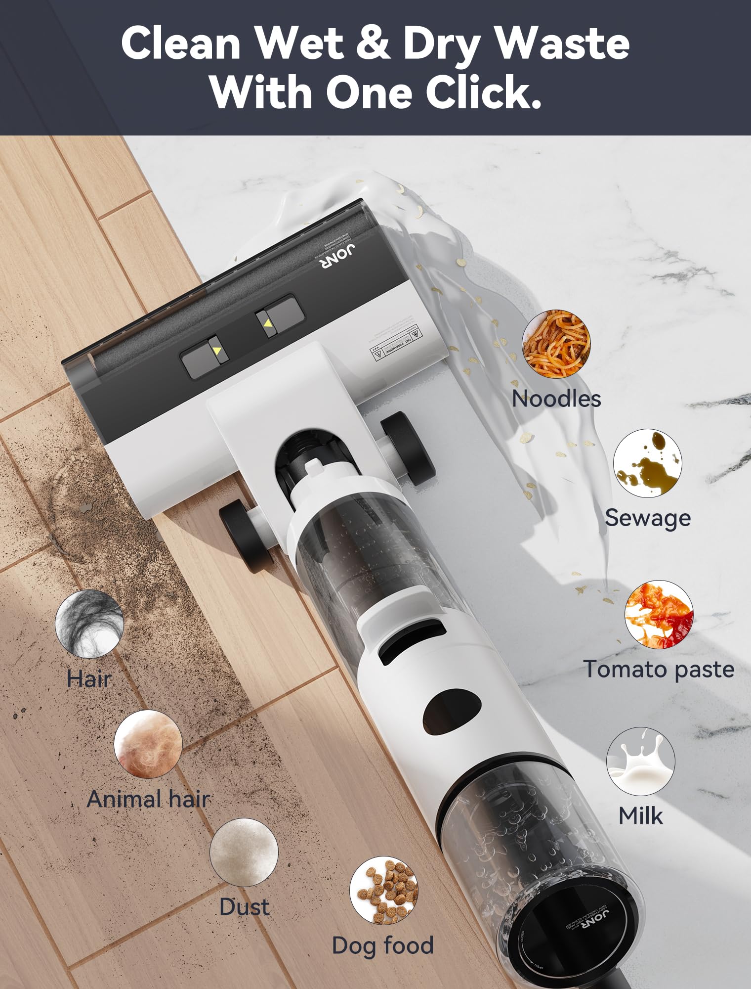 JONR ED12 Cordless Wet Dry Vacuum Cleaner, Lightweight Vacuum Cleaner Mop for Hard Floor, Self Propelled, 0.1Inch Edge Cleaning, One-Step Self-Cleaning