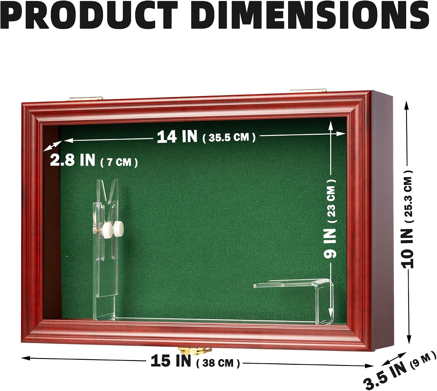 Single Handgun/Pistol Display Case Wall Mount – 15″x 10″ Lockable Gun Shadow Box, 98% UV Protection Door Showcase, Green Felt with Mahogany Finish Frame