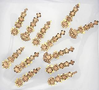 13 Bindi Box Long Crystal Bindis Bridal face Jewels Forehead Tika | wedding makeup party event body art temporary tattoo Indian Bindi for women Crystal Long Bindi (Golden)