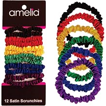 Amelia Beauty, Rainbow Mix, Skinny Satin Scrunchies, 12 Pack 2in Diameter, Gentle & Strong Hold, No-Snag, No-Dent, Crease-Free Hair Ties