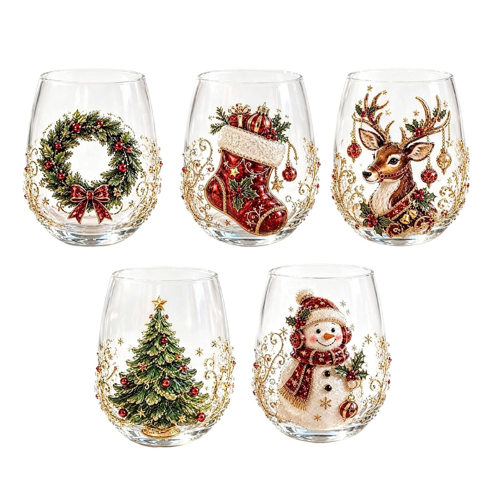 JytxhgzrVZ Christmas Wine Glasses Set of 5, Christmas Wine Glasses，H6