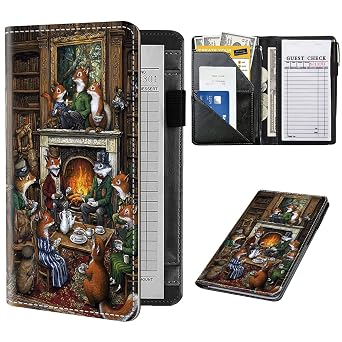 Server Book for Waitress, Cute Serving Books with Zipper Pocket, Leather Server Check Book Ticket Book Holder, Restaurant Waitress Accessories Server Booklet Organizer,Funny Victorian Animals
