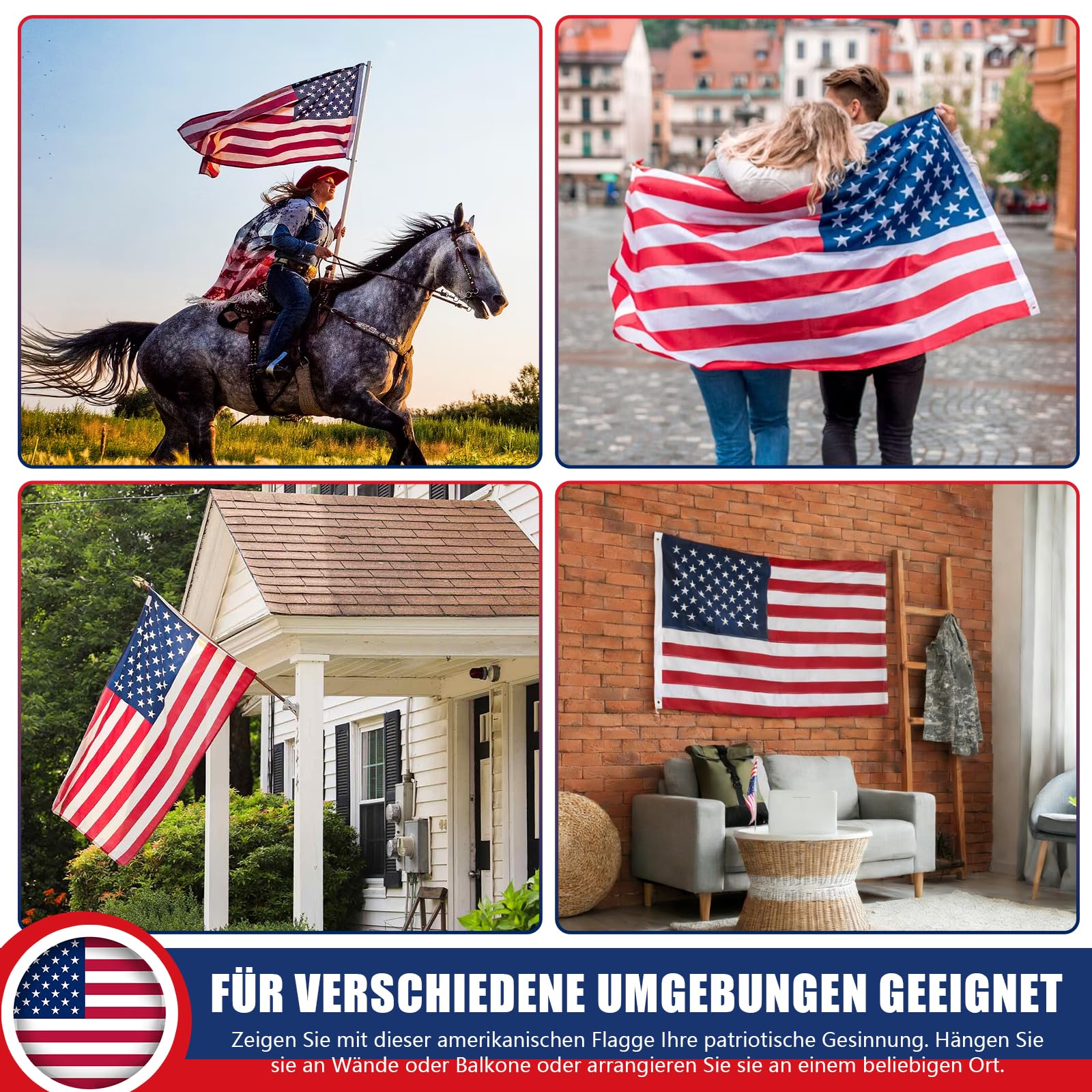 Flaga amerykańska • Flaga USA klasy premium, 90 x 150 cm, z mosiężnymi oczkami, do użytku wewnątrz i na zewnątrz, odporna na warunki atmosferyczne i 100% poliester – idealna dla wszystkich miłośników