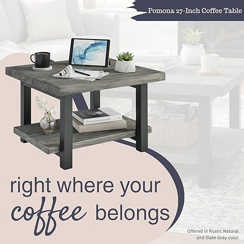 Miniatura 4 de Sonoma - Mesa de centro cuadrada de metal y madera reciclada de 27 pulgadas, color gris pizarra