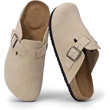 Suede Clogs for Women Genuine Leather Slip On Mules Cork Footbed Sandals with Arch Support Potato Shoes