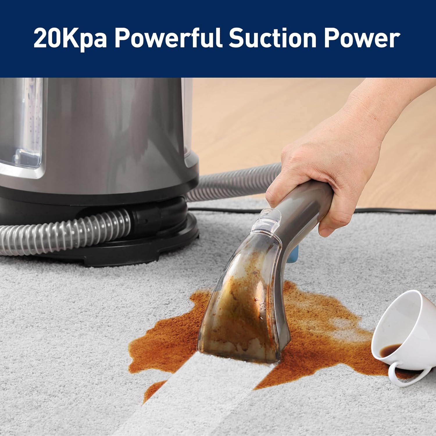 Portable Carpet Cleaner Machine & Upholstery Deep Cleaner, Pet Stain Remover, 20Kpa Powerful Suction Portable Stain Cleaning for Upholstery, Carpet, Couches, Car and Auto Detailer, Car Seats, Grey