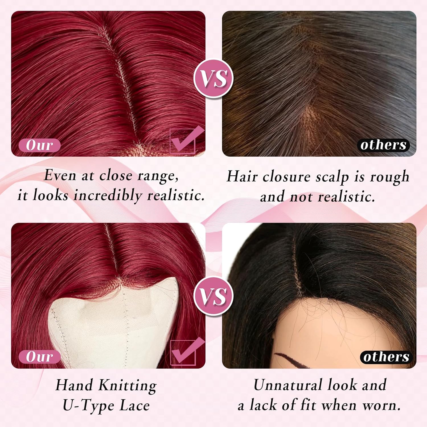 MYQUEEN Red Wig 26 Inch Long Wavy Wig for Women Synthetic Lace Front Wig Curly Wavy Natural Looking Middle Part Glueless Wig for Daily Party Holloween Cosplay Use - Image 4