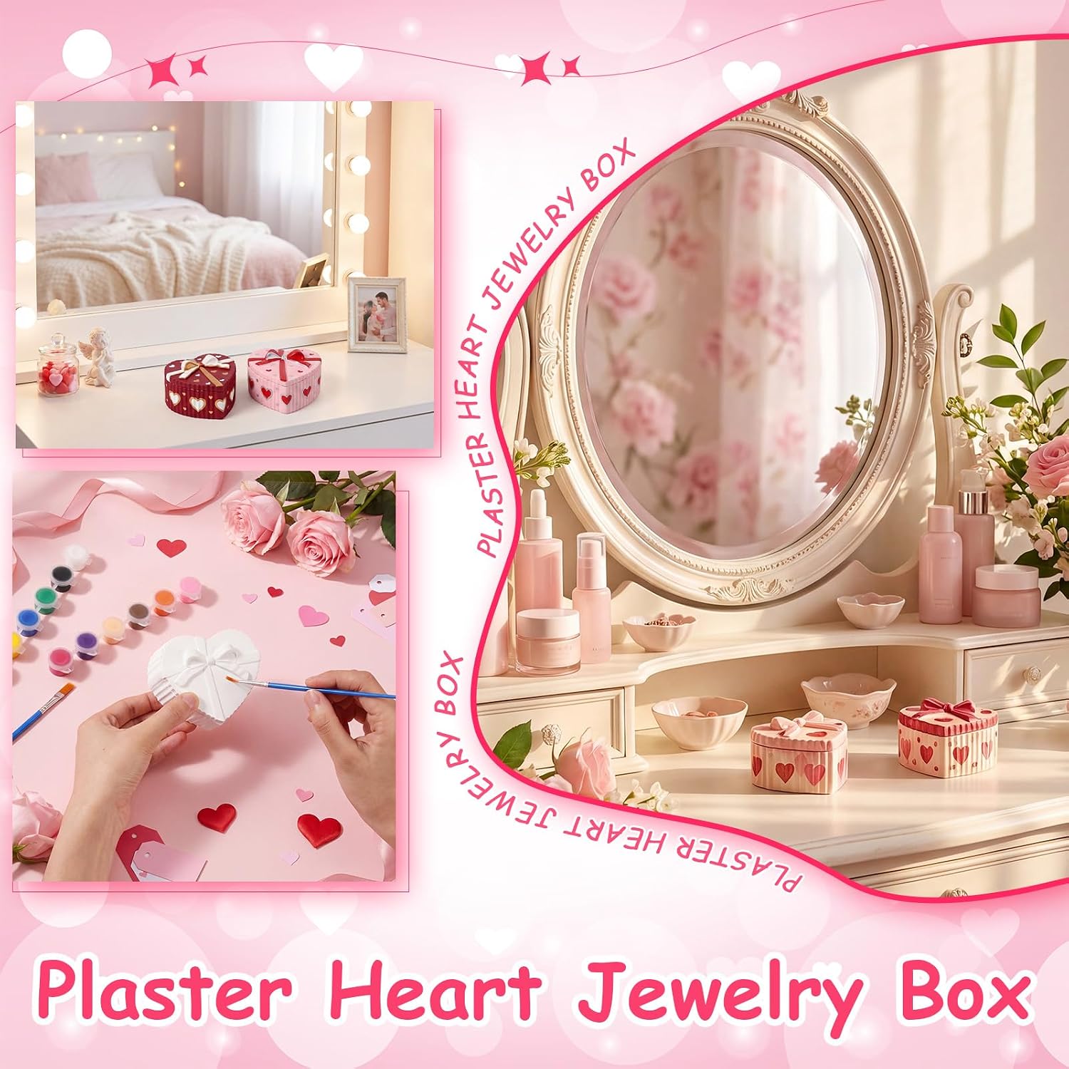 Zubebe 6 Set Ceramic Hearts to Paint Jewelry Tray Kit with Lid for Adult