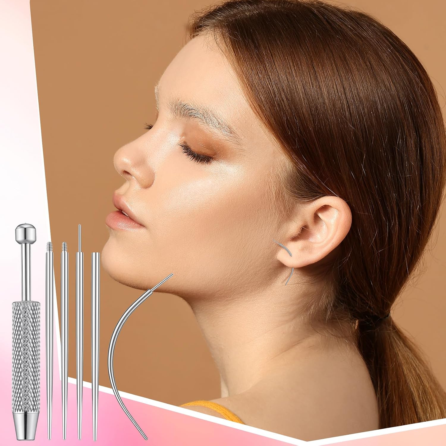 Threlaco Piercing Taper Ball Grabber Tool for Changing Jewelry 18G-Flat Back Earrings Applicator Tool, Body Piercing Kit for Ear Nose Lip