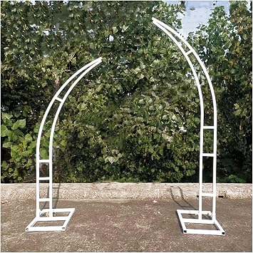 Wedding Arches for Ceremony, 2 Pieces Moon Gate Arch, Rose Archway Backdrop Decoration, Indoor Outdoor Balloon Arch Party Arch, Frame ReusableColorWhite,Size2.1m+2.4m