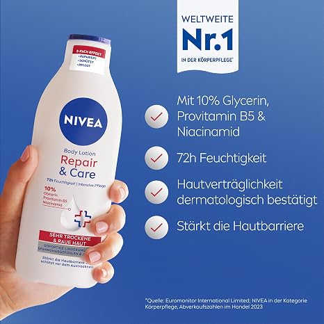 NIVEA Body Lotion Repair & Care Body Cream for Very Dry Skin & to Relieve Tension Feelings Body Lotion with Glycerin Niacinamide & Provitamin B5 (400 ml)