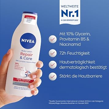 NIVEA Body Lotion Repair & Care Body Cream for Very Dry Skin & to Relieve Tension Feelings Body Lotion with Glycerin Niacinamide & Provitamin B5 (400 ml)