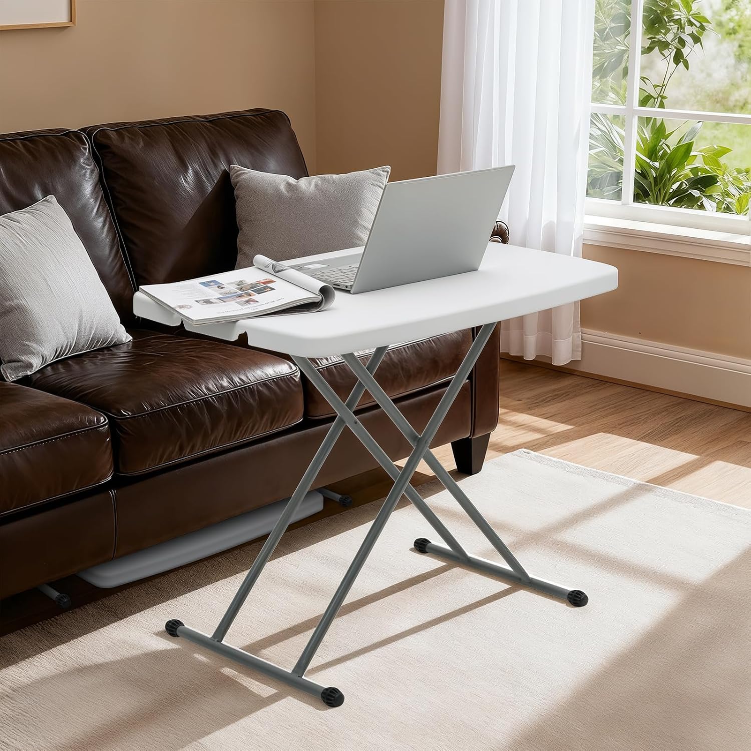 Magshion 30" Height-Adjustable Folding TV Tray Table Portable Dinner White Table Easy Storage for Living Room Bedroom, 10 Pack