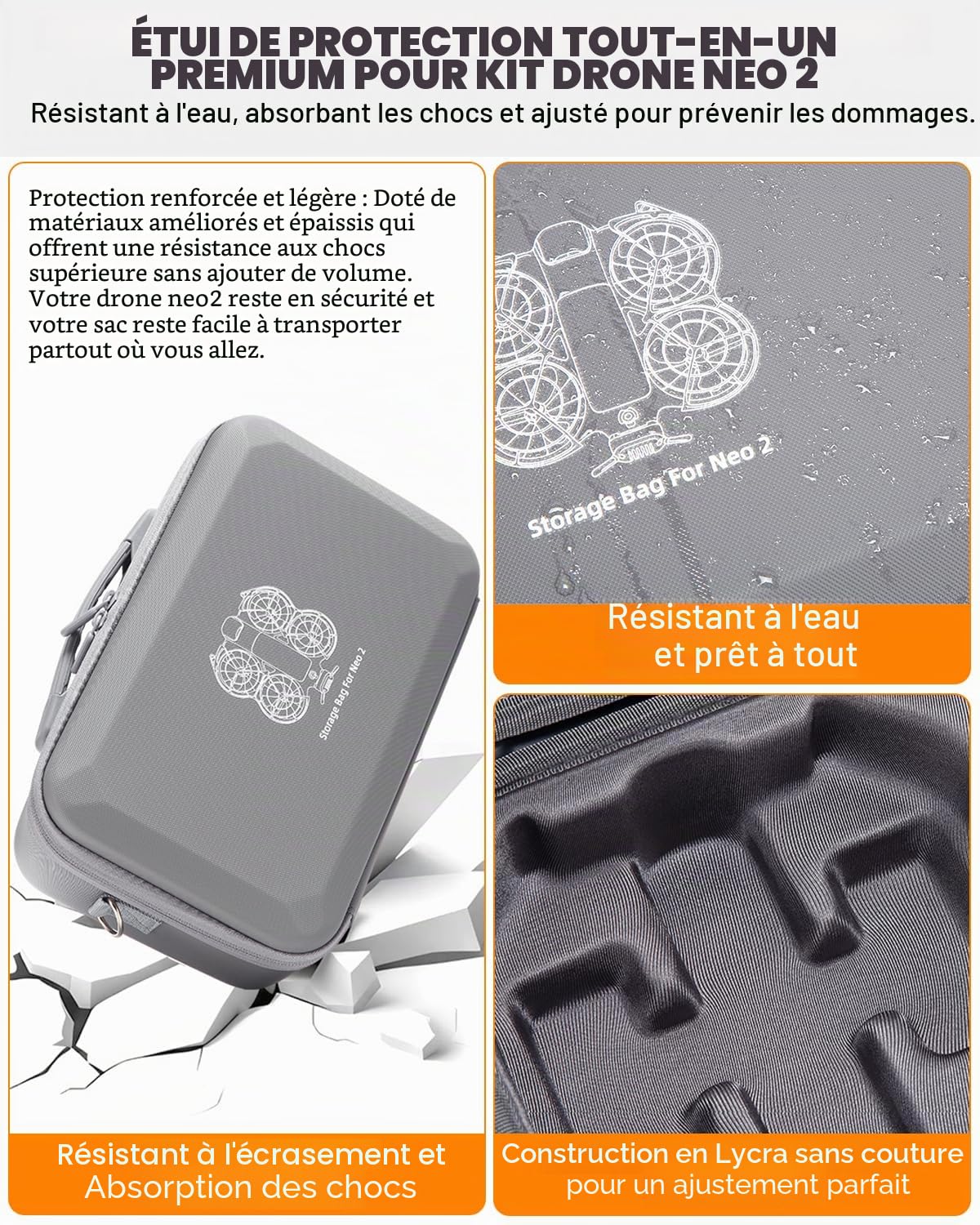 Étui de transport rigide pour drone DJI Neo 2 Fly More Combo, sac à bandoulière étanche de voyage et de rangement pour DJI Neo 2 RC-N3 contrôleur, chargeur de batterie et accessoires