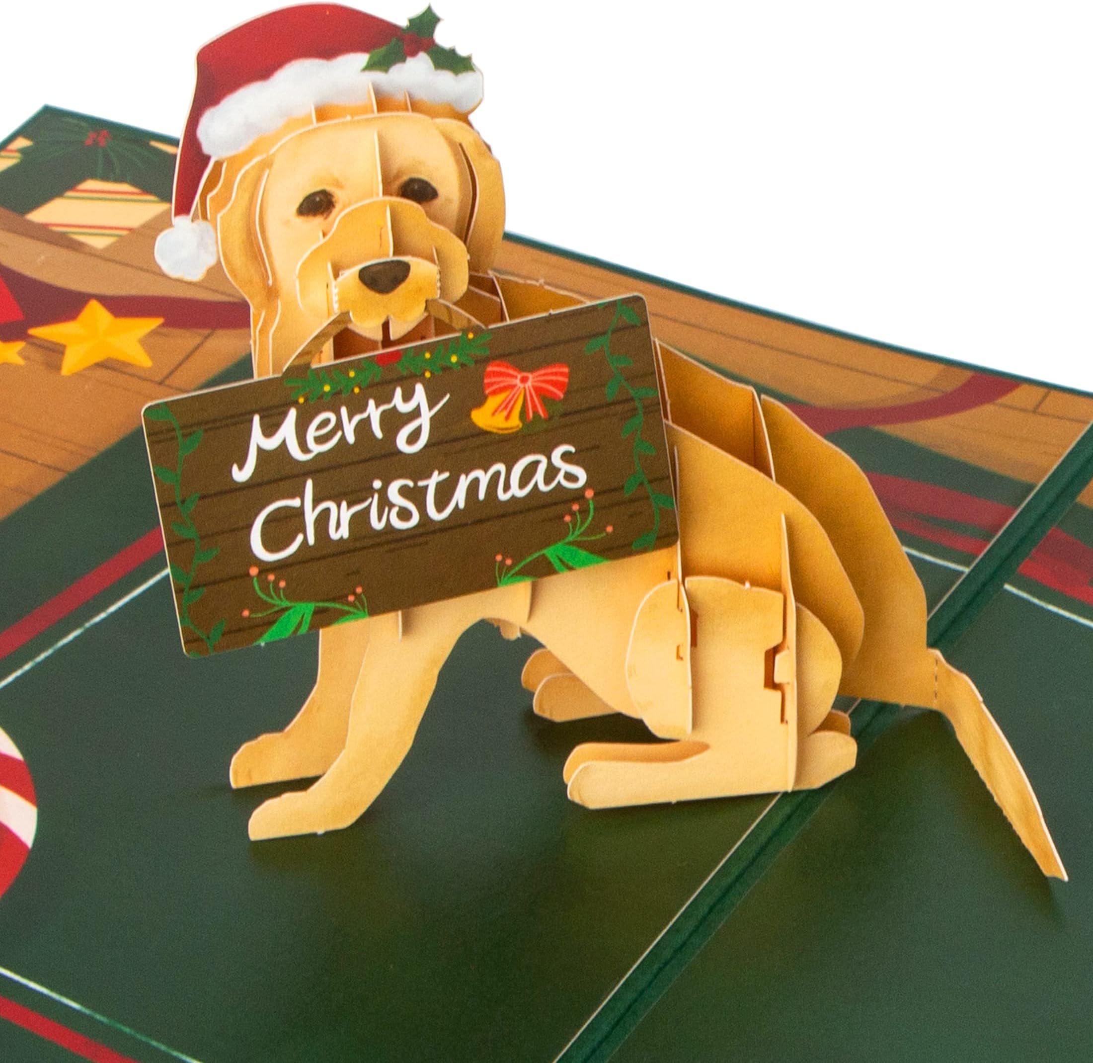 Ribbli Pop Up Christmas Card, 3D Greeting Card, Dog Christmas Card, Golden Retriever Card, Holiday Card, Merry Xmas Cards for Kids Mom Dad Son Daughter Grandson Granddaughter Wife, with Envelope