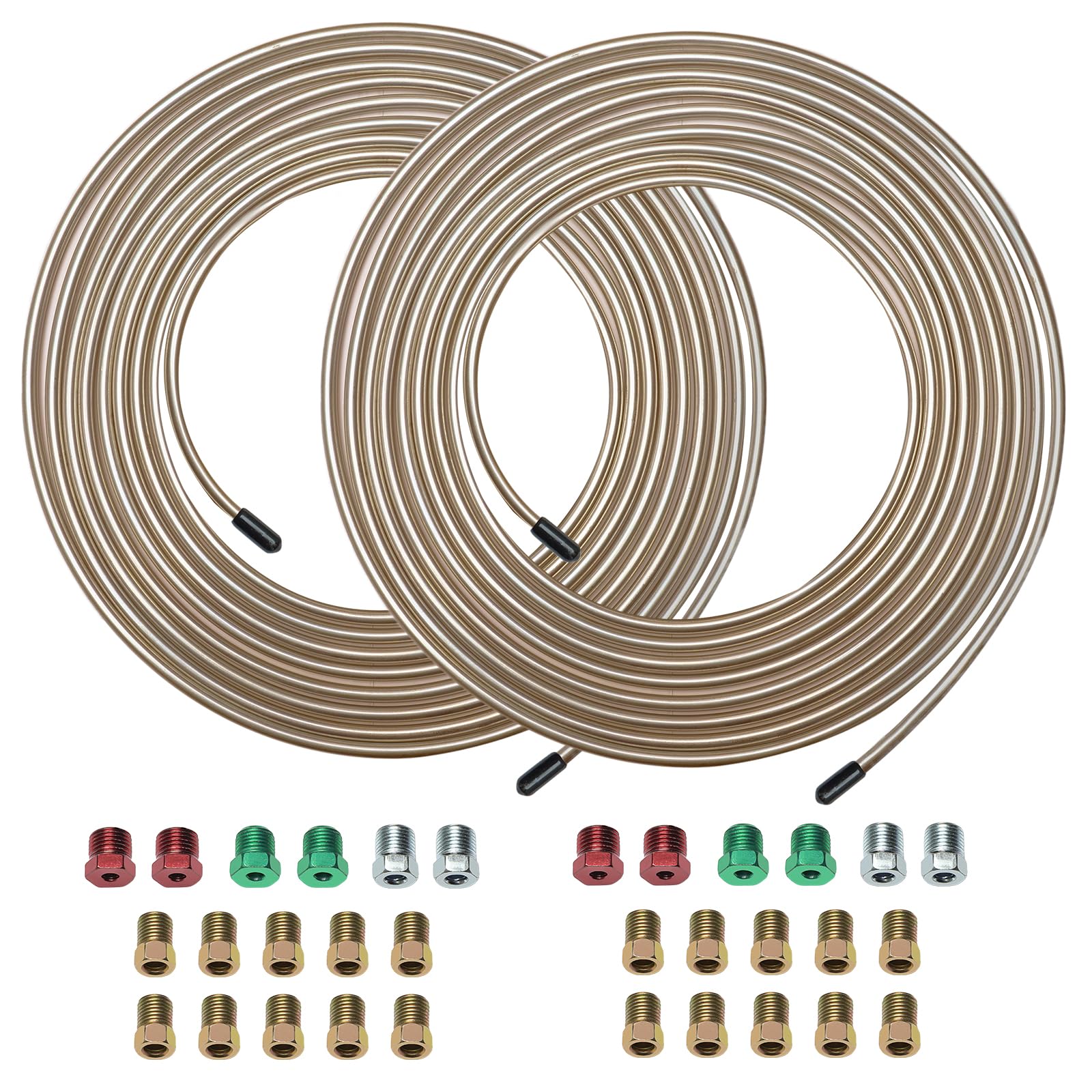 Kit completo de línea de freno de cobre y níquel de 25 pies de 3/16 de repuesto completo para tubos de freno o combustible (incluye 16 x 2 accesorios), fácil de doblar a mano (grosor de pared de 0.04