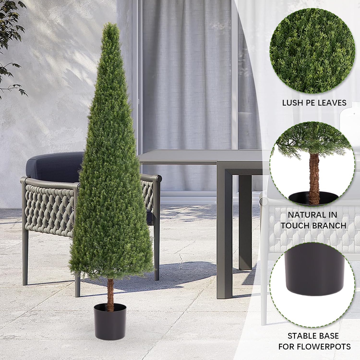 ESPIDOO 6FT Artificial Conical Topiary Tree: UV Resistant Faux Cedar & Evergreen Shrub - Zero Maintenance Fake Potted Plant for Boutique Hotel & Guesthouse Entrance Decor