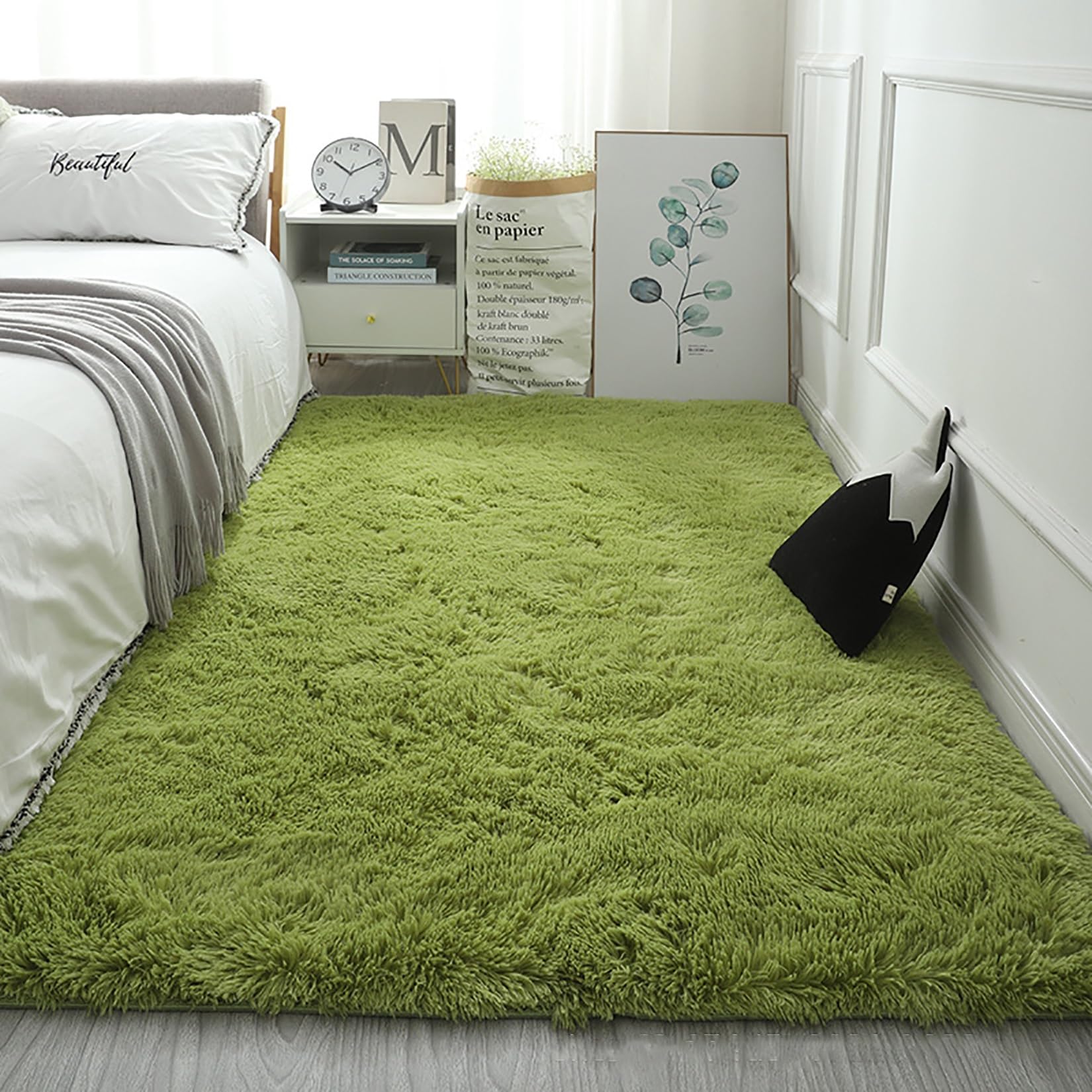Tapis à poils longs 120x210 cm vert armée shaggy antidérapant pour salon
