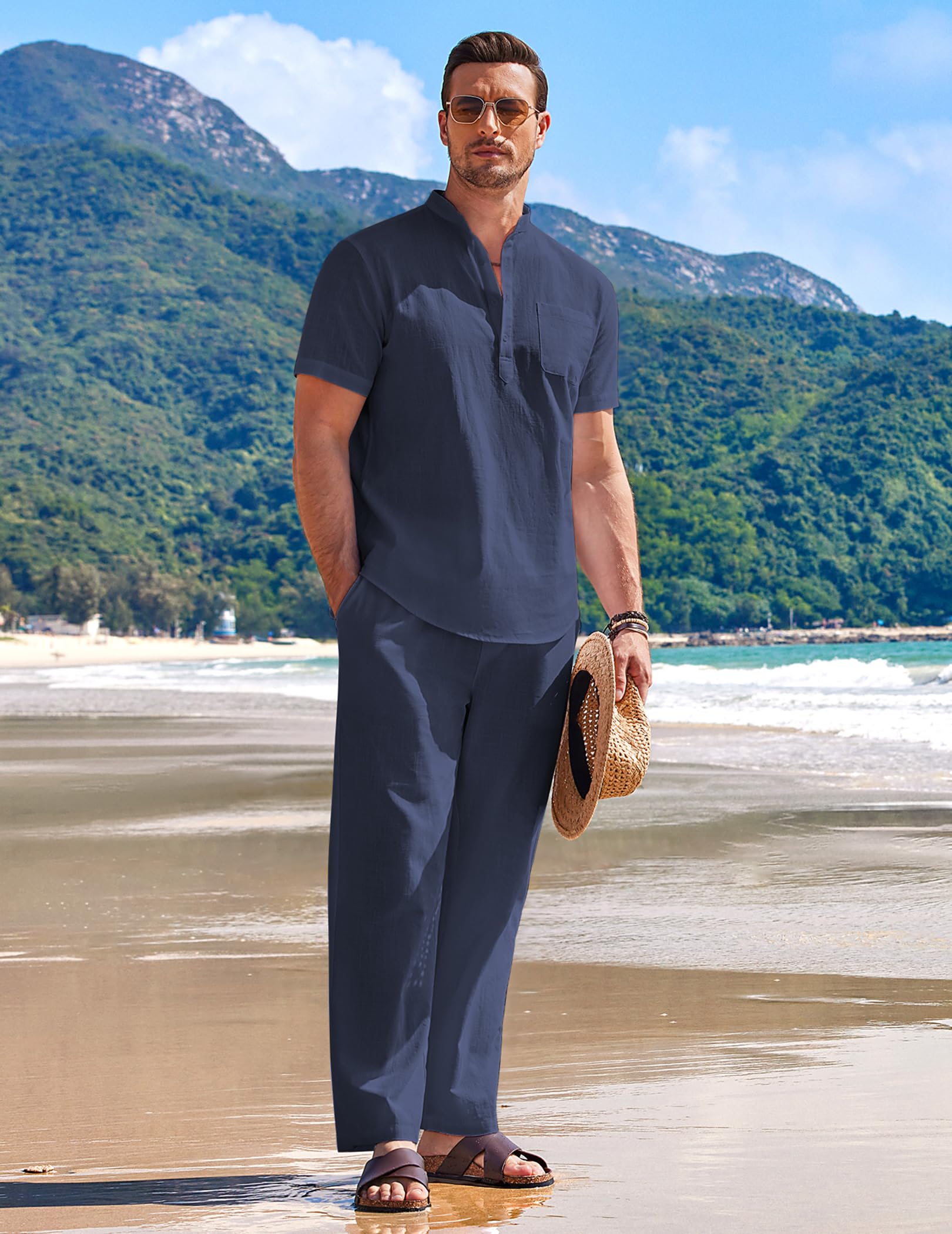 COOFANDY Ztj009235 ensemble coton lin homme 2pc Homme (lot de 2)