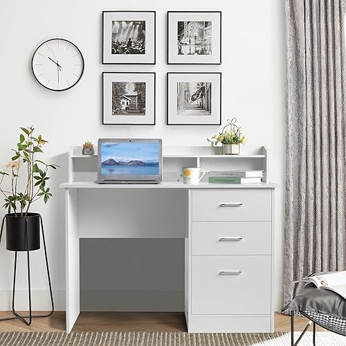 Miniatura 9 de Escritorio de oficina en casa - Escritorio para computadora con cajones - Escritorio ejecutivo con estantes - Escritorio de lectura y escritura -