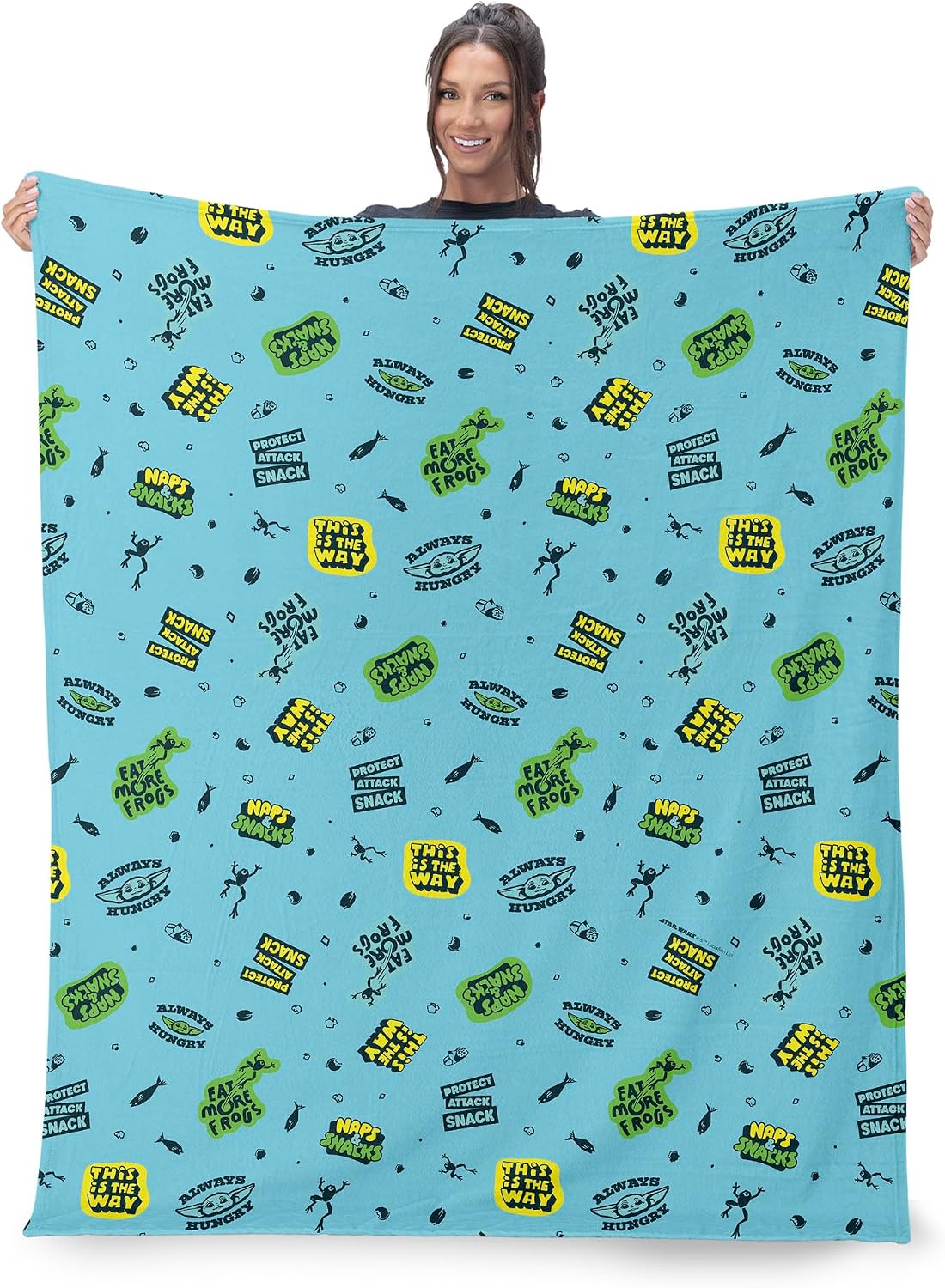 Northwest Lucas Star Wars The Mandalorian Snack Attack Pattern Silk Touch Sherpa Throw Blanket 50x60 inches