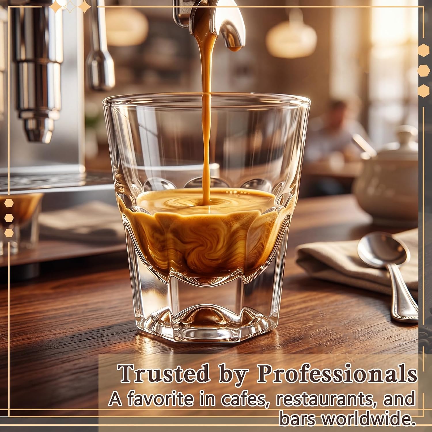 Set of 6 Cortado Glasses, 4.5 oz Glass Espresso Cups, Thick Weighted Base, Dishwasher Safe Durable Coffee Glasses for Latte, Macchiato, Cappuccino, Restaurant & Home Use