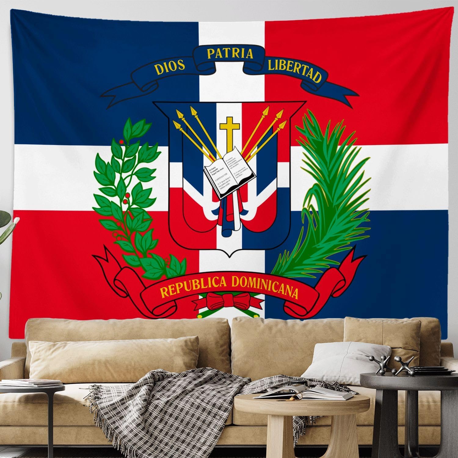 HAVENYOND Dominican Coat Flag Tapestry Wall Decoration, Dominican Patriotic Hometown Tapestries Wall Hanging Art, Poster Banner For Dorm Bedroom Living Room Home Decor Backdrop - 70"×90"