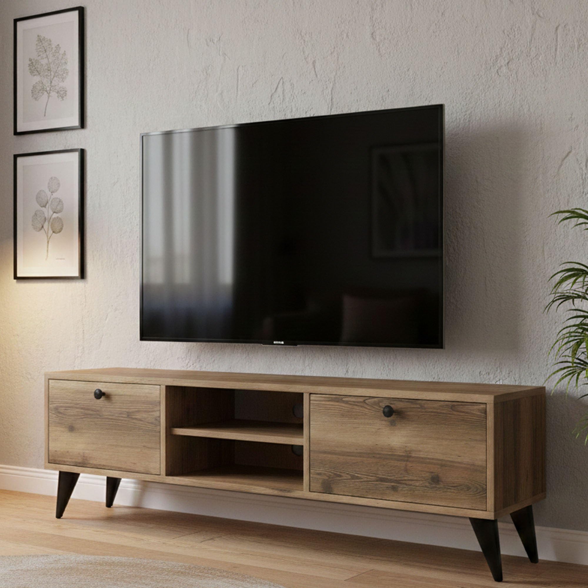 Dmora TV-Schrank Atropos 138x29,5x42,6h cm Braun 2 Regale
