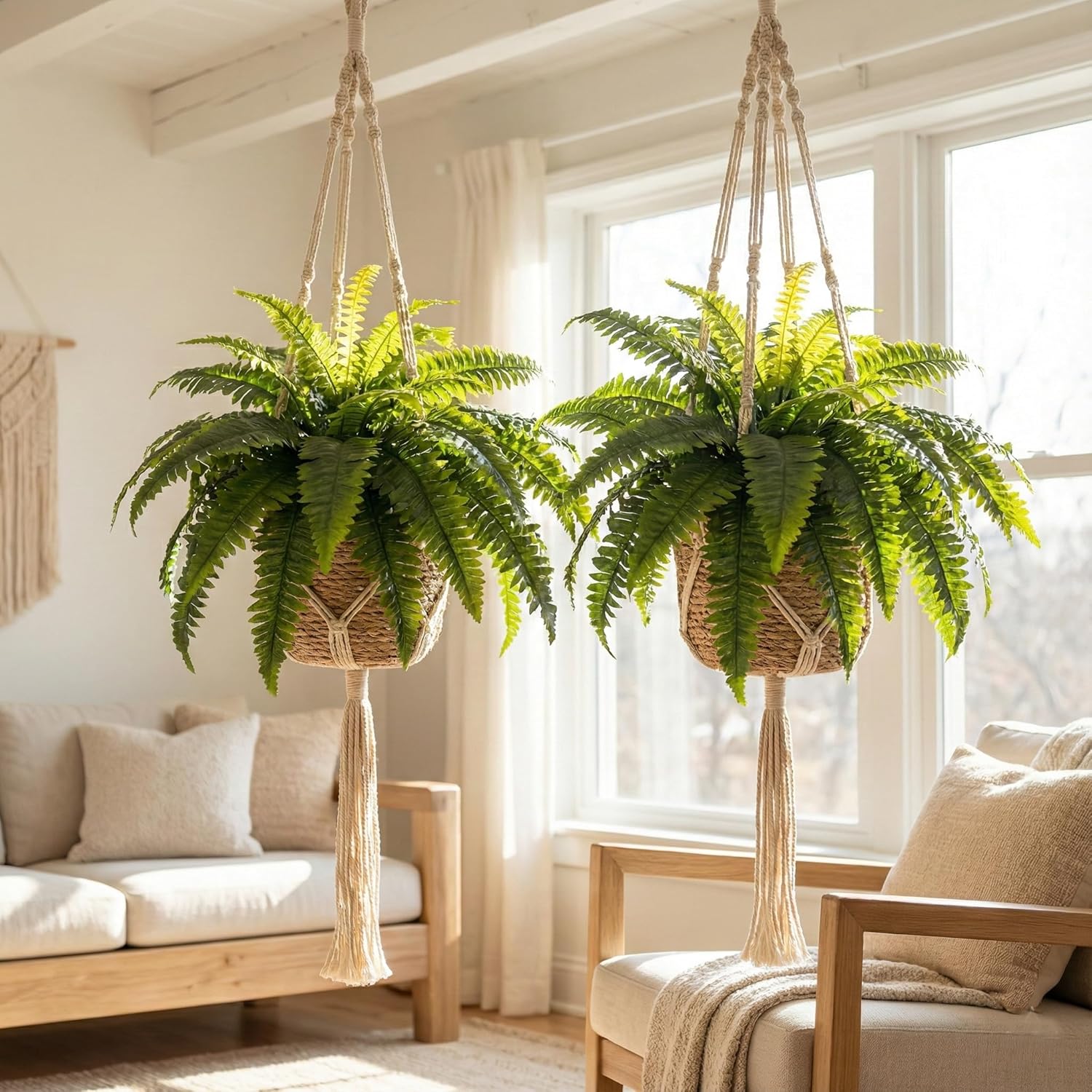 Artificial Ferns for Outdoors, Set of 2 Bouquets 33" Diam Large Fake Ferns 37 Fronds Faux Boston Fern Bush Plant for Indoors Home Garden Porch Windowsill Entrance Farmhouse Décor… - Image 3