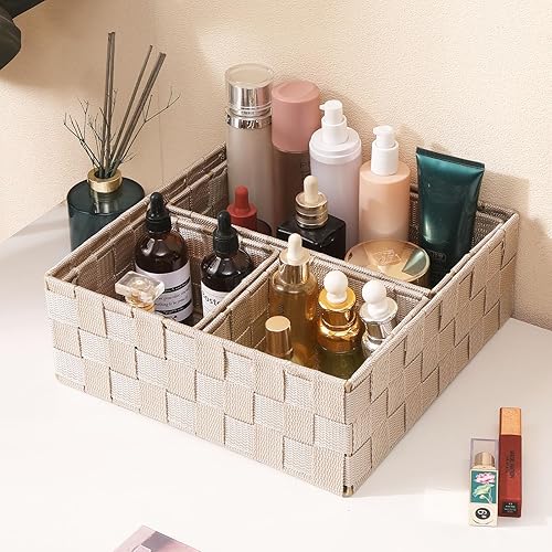 Miniatura 6 de Juego de 4 cestas de almacenamiento tejidas de polipropileno con marco de metal, cajas de tela apilables para cajones, armario, estante, guardería y