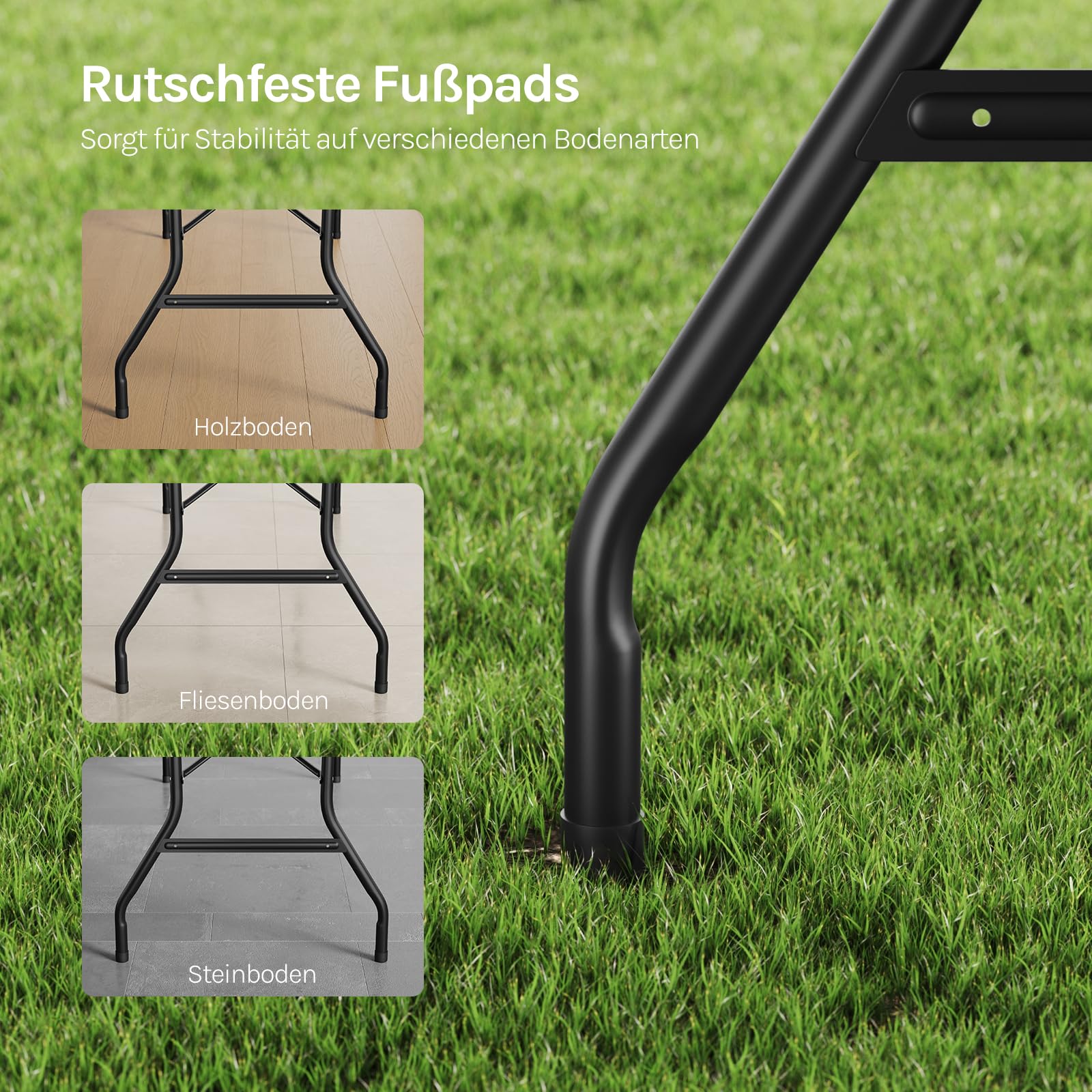 WOLTU Klapptisch 180x74cm, Gartentisch mit Tragegriff, Klappbar & Tragbar & Wetterfest, aus HDPE + Metall, Campingtisch 8 Personen für Garten Terrasse und Balkon, Schwarz
