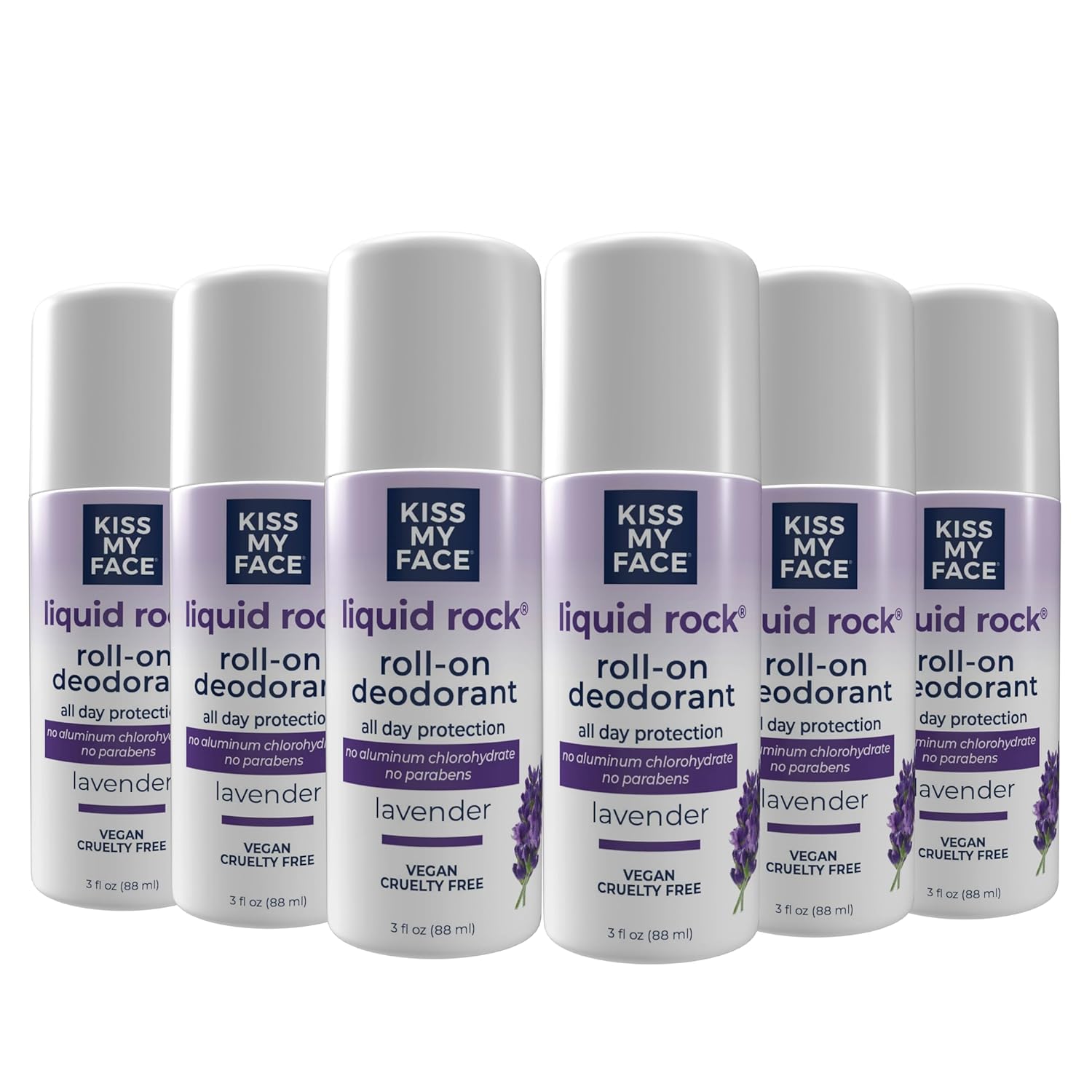 Kiss My Face Liquid Rock Roll-On Deodorant, Lavender, Aluminum Chloralhydrate Free Deodorant For Women And Men, With Added Willow Bark And Mineral Crystal Salts, 3 Oz Roll On, 6 Pack