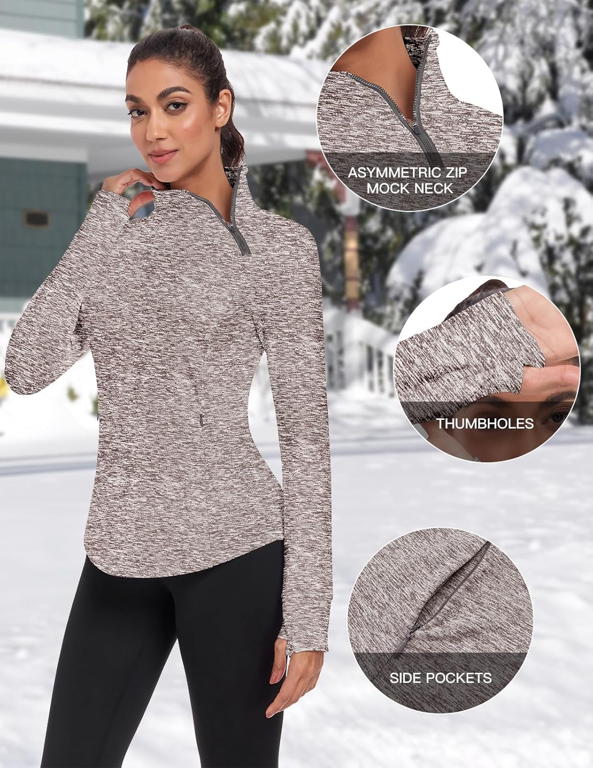 Soneven Women's Fleece Lined Running Sweatshirt 1/4 Zip Asymmetric Neck Winter Outfits with Pockets and Thumb Holes - Image 4