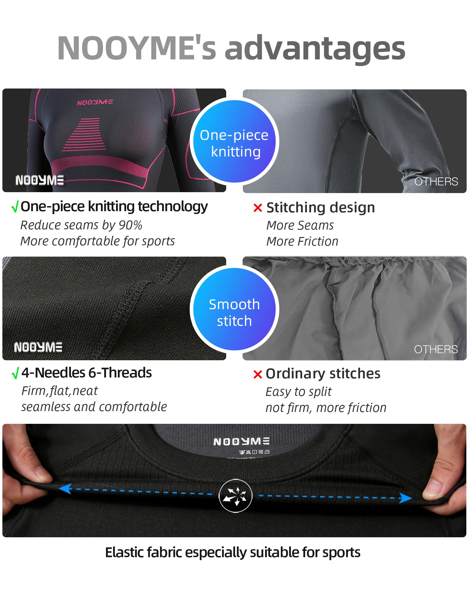 NOOYME Intimo Termico Donna Traspirante Set Pantaloni e Maglia Termica Donna Biancheria Intima Termica per Sci Elastica e Asciugatura Rapida