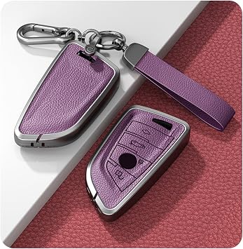 Phmnkl Key Fob Cover for BMW - Fits X1 F48, X2 F39, X3, X4, X5 F15, X6 F16, 118i, 218i, 320i F30, 520/525 G30, 7 Series G11 - Protective Car Key Case Purple