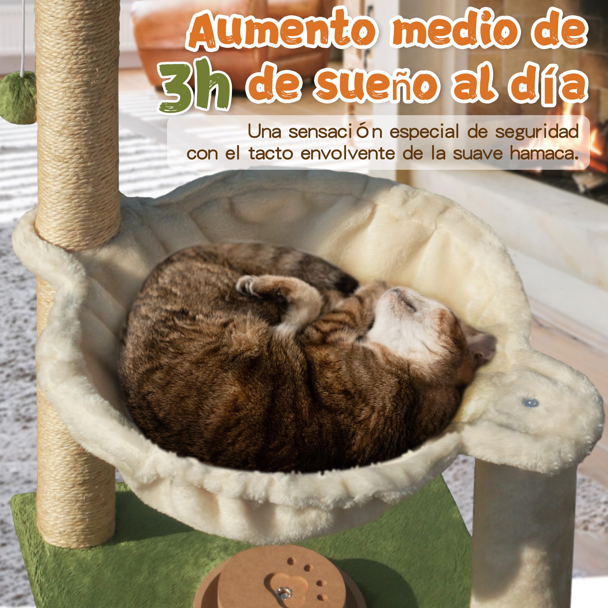 Fantasreen Rascador para Gato 70cm Pequeño Árbol Torre con Hamaca, Juguete para Gato Condo Interactivo de Madera para Gatos Gatitos y Adultos