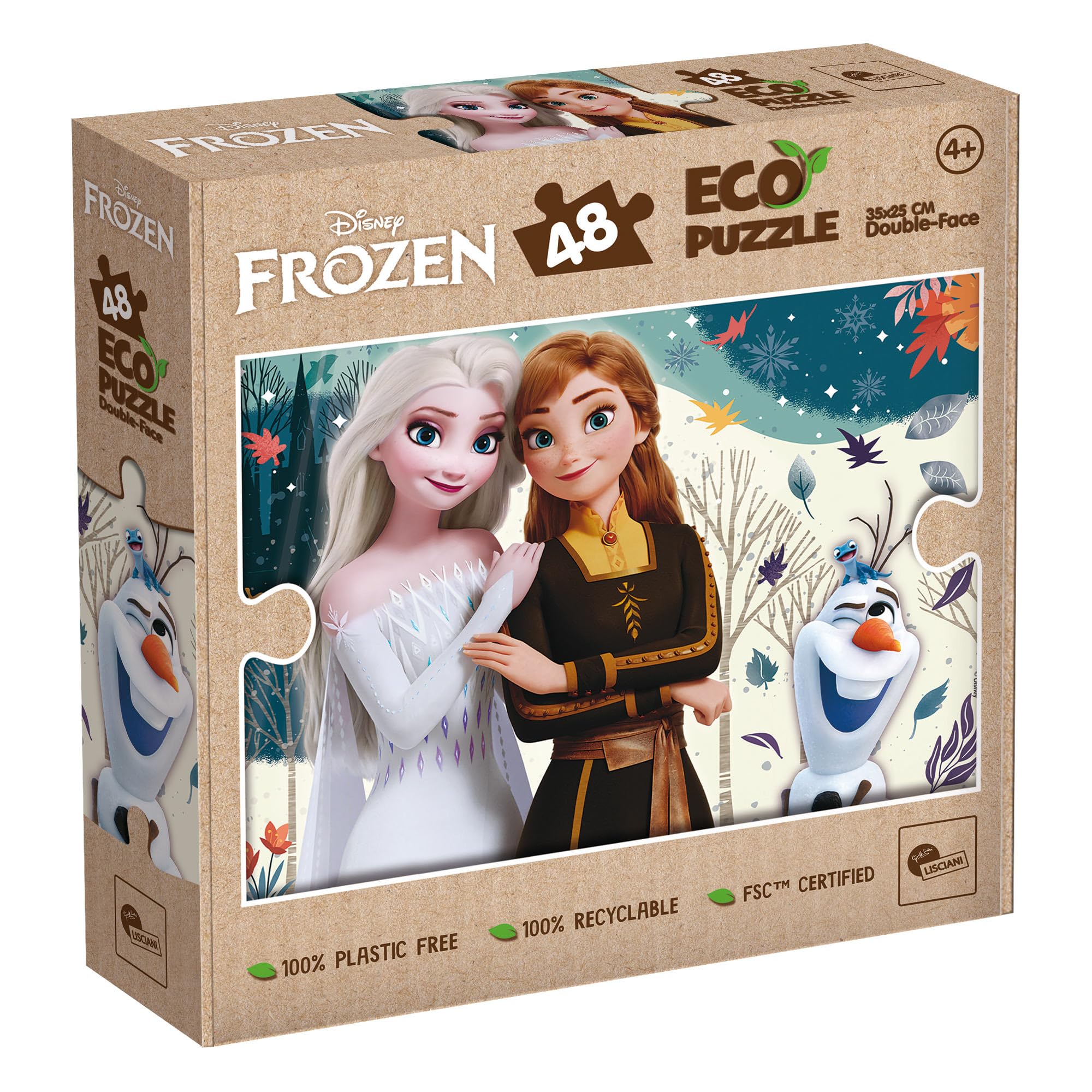 Lisciani - DISNEY SNOW QUEEN Jigsaw - 48 Piece Double Sided Jigsaw Puzzle for Children from 3 years - Back to Colour - Format 25x35 cm - Frozen Educational Game - 100% Recyclable - Birthday Gift Idea