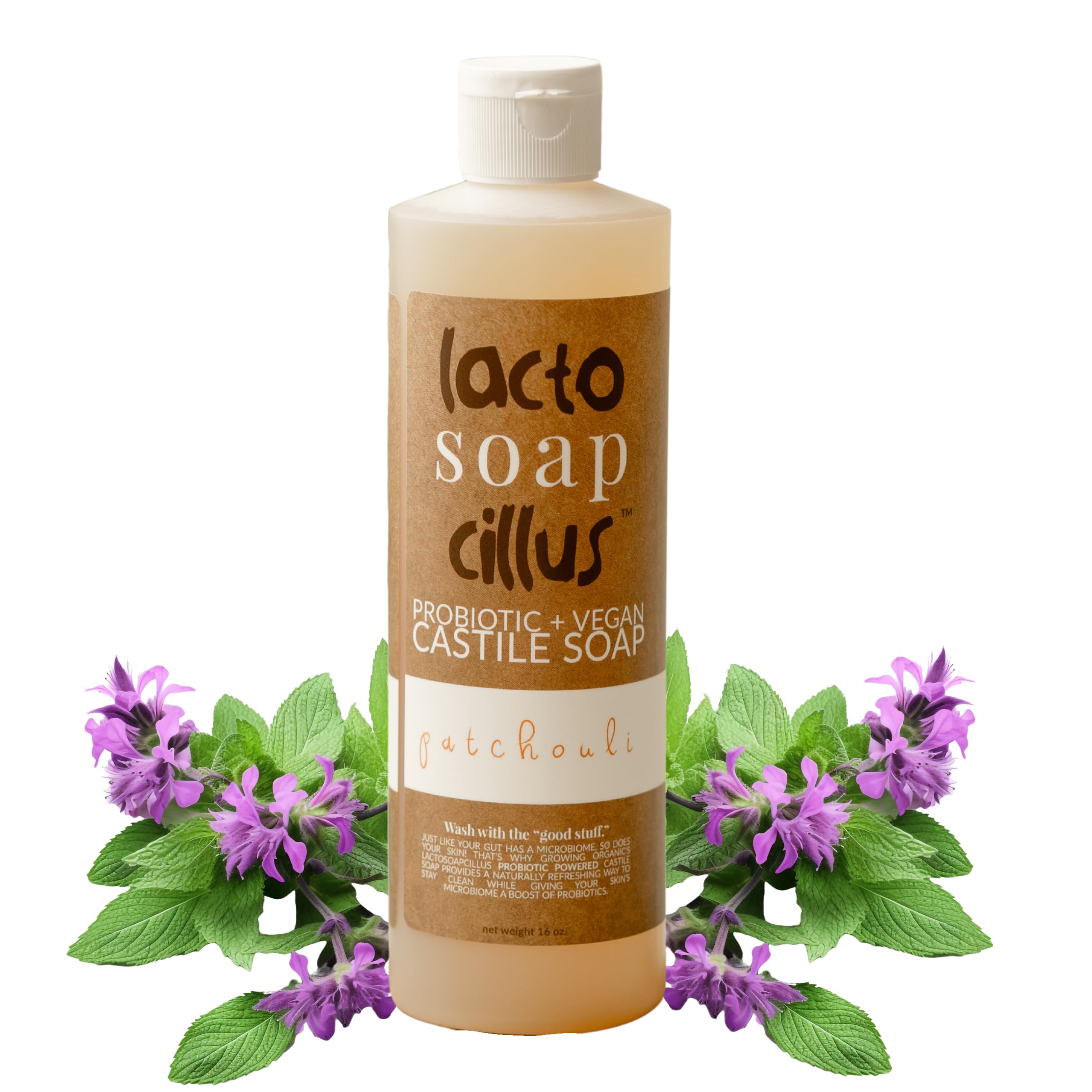 Elemental Wellness, Castile Soap Liquid - Lactosoapcillus, Organic, Probiotic, Vegan, Natural, Patchouli Body Wash Scent - Multi-Purpose Liquid Soap,