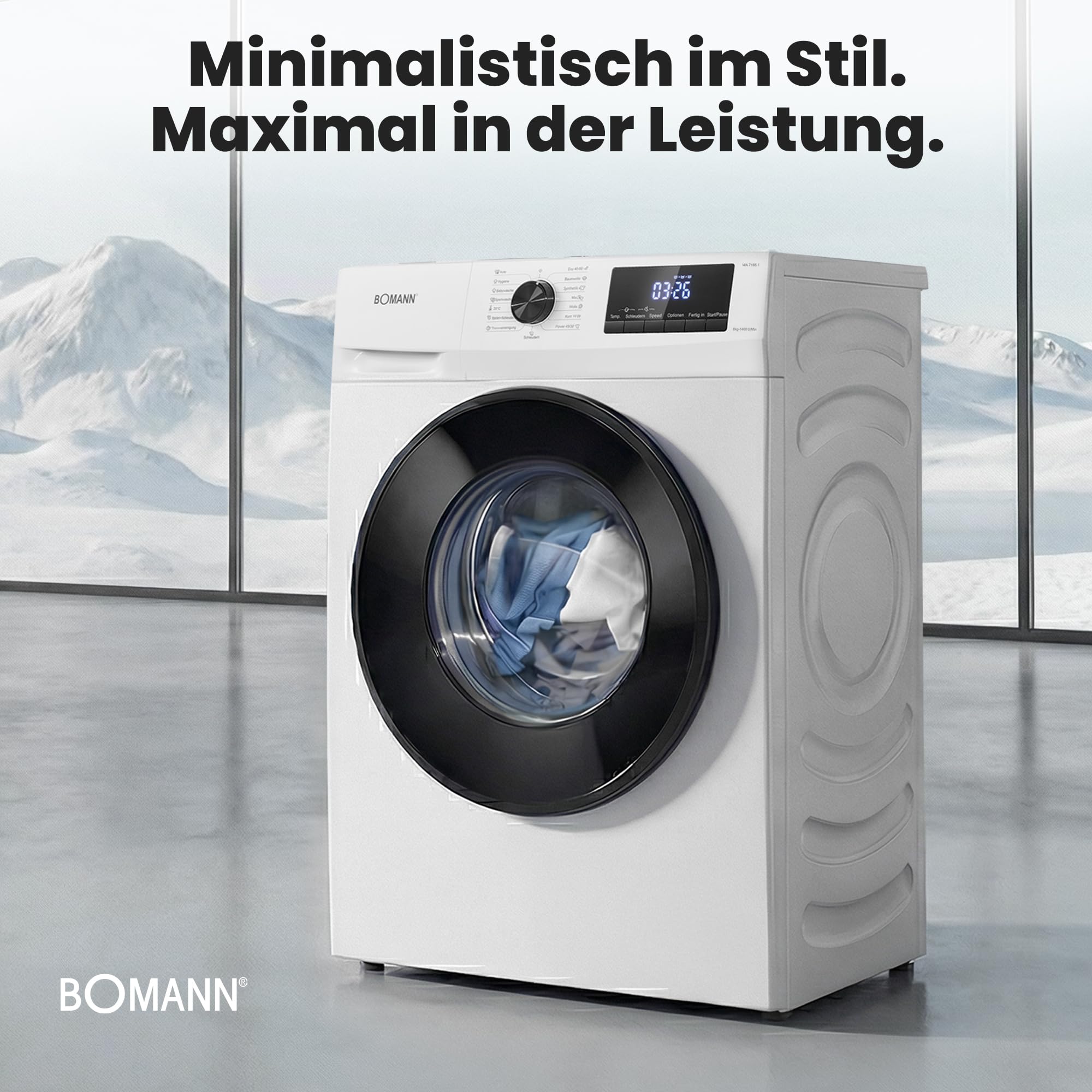 Bomann Waschmaschine 8kg 1400 U/min Invertermotor 15 Waschprogramme LED-Display Dampffunktion WA 7185.1