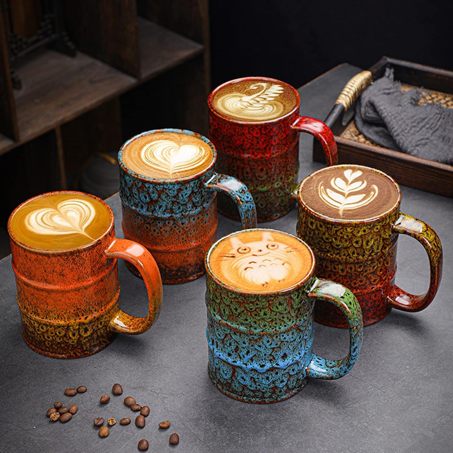 Taza de café, taza de café de cerámica de 20 onzas, taza de café grande para oficina y hogar, taza de café de cerámica apta para lavavajillas y microondas (4, verde y azul)