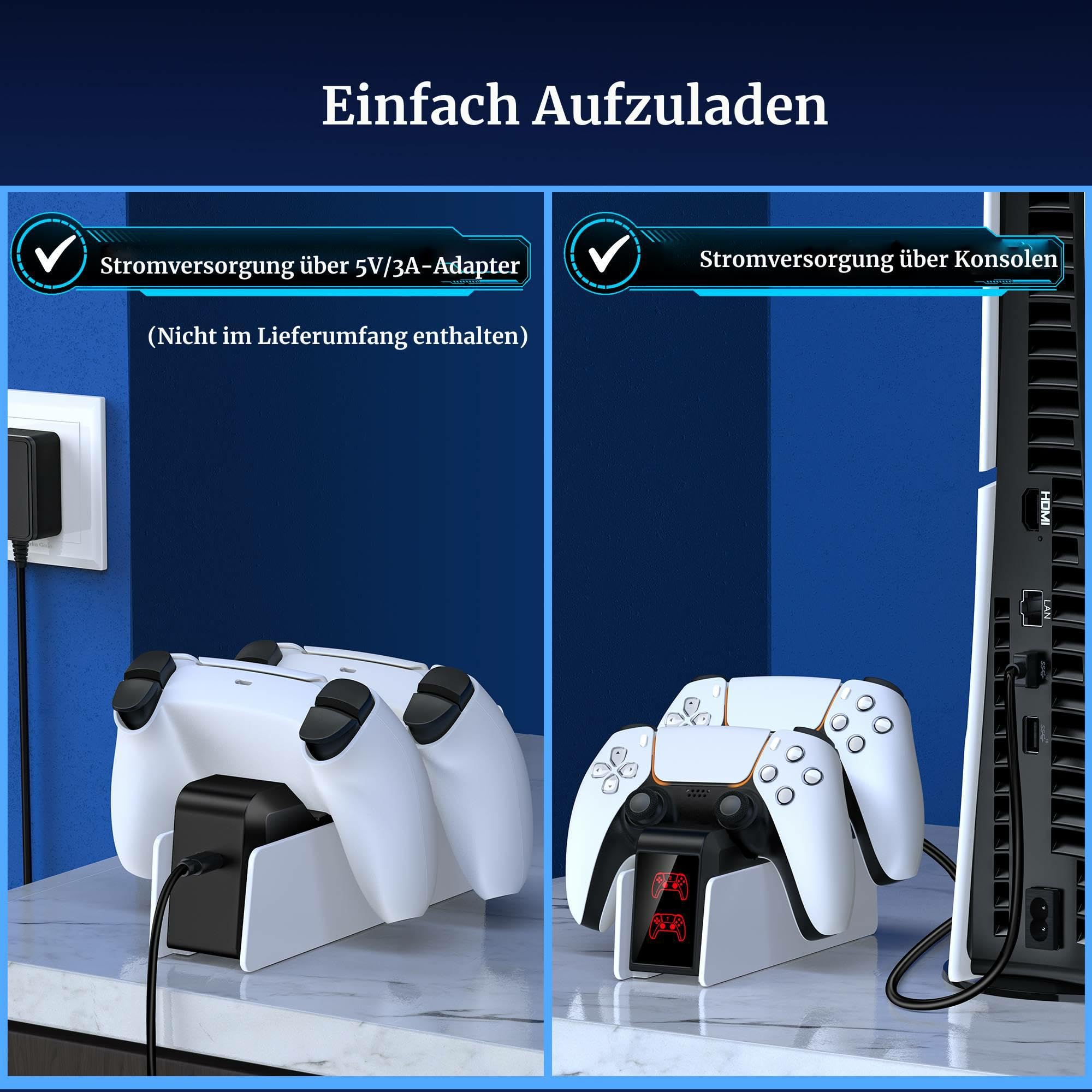 Stazione di ricarica per controller PS5, Dualsense, supporto di ricarica con indicatore LED, 3 ore di ricarica rapida per controller PlayStation 5, accessori PS5 per PlayStation 5 (nessun pulsante)