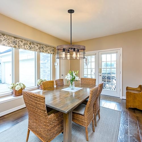 Miniatura 7 de Lámpara de techo moderna de 19.7 pulgadas con tambor de metal para comedor, 4 luces rústicas industriales para comedor, isla de cocina, vestíbulo,