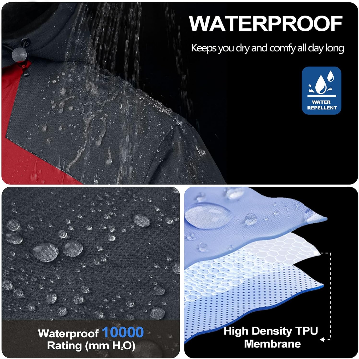 LZACTOIN-X Men’s Winter Ski Jacket Waterproof Fleece Coat Warm Insulated Snowboard Jackets Parka Raincoat With Multi-Pockets