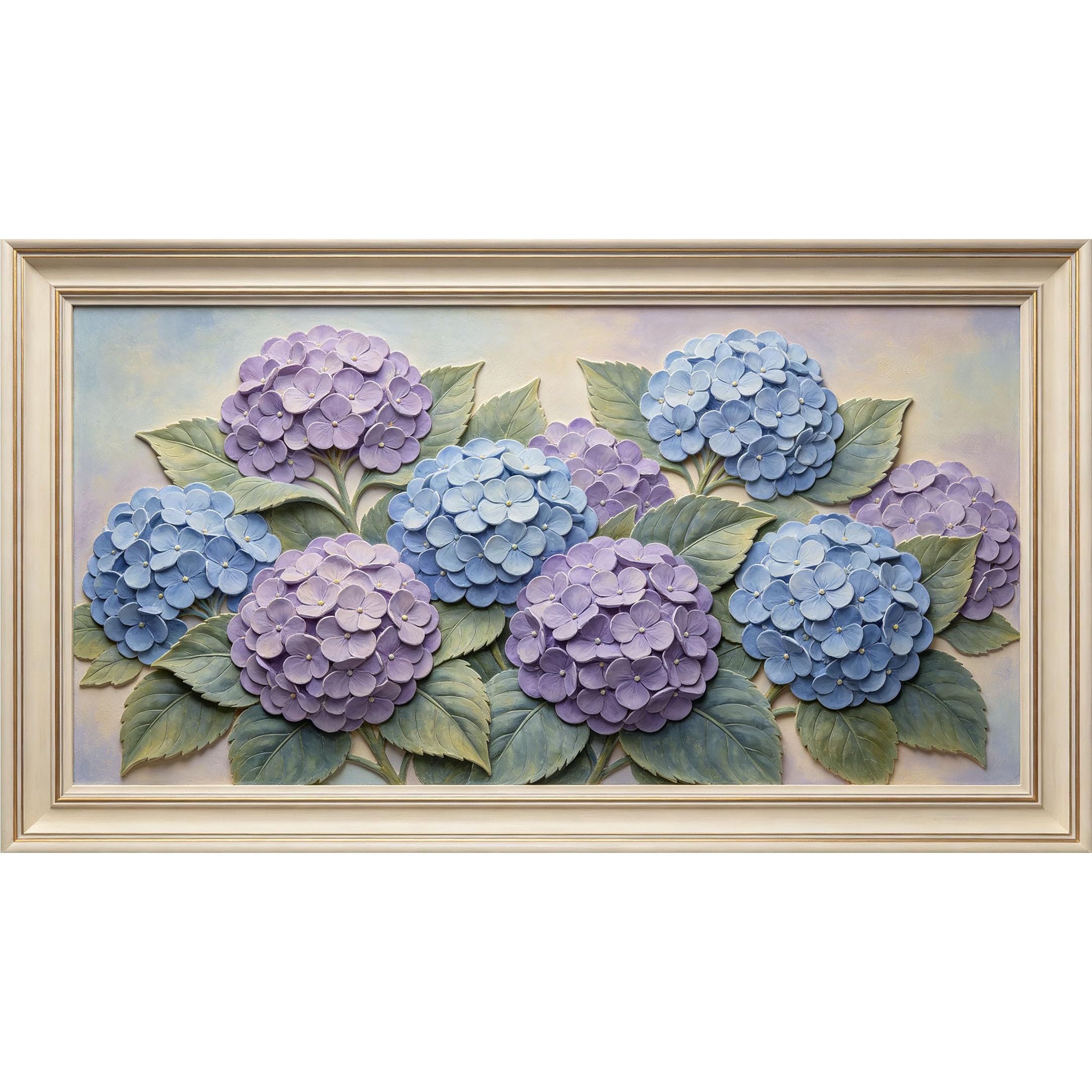 QZLITHOTIC 50×100cm 3D Framed Wall Art， Botanical Hydrangea Flower Pattern Self?Adhesive Mural， Water?Activated Peel & Stick Fabric Decor Wall Decal for Bedroom Living Room